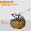 Outsunny Outdoor Fire Pit, 61.5 cm Metal Wood Burning Fireplace with Spark Cover, Poker, Woodgrain Design