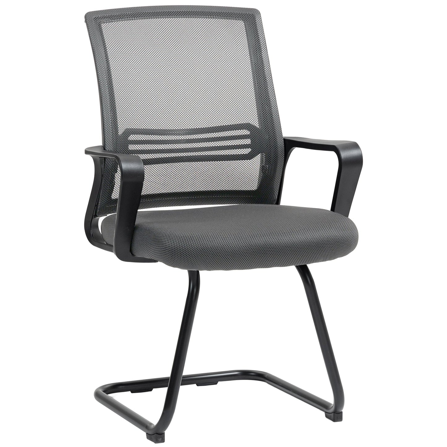 HOMCOM Padded Meeting Office Chair, Ergonomic Desk Chair No Wheels with Sled Base for Bedroom, Waiting, Reception, Dark Grey