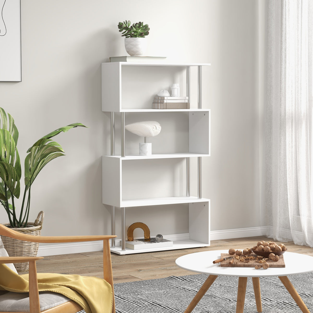 HOMCOM S Shape Bookcase in White