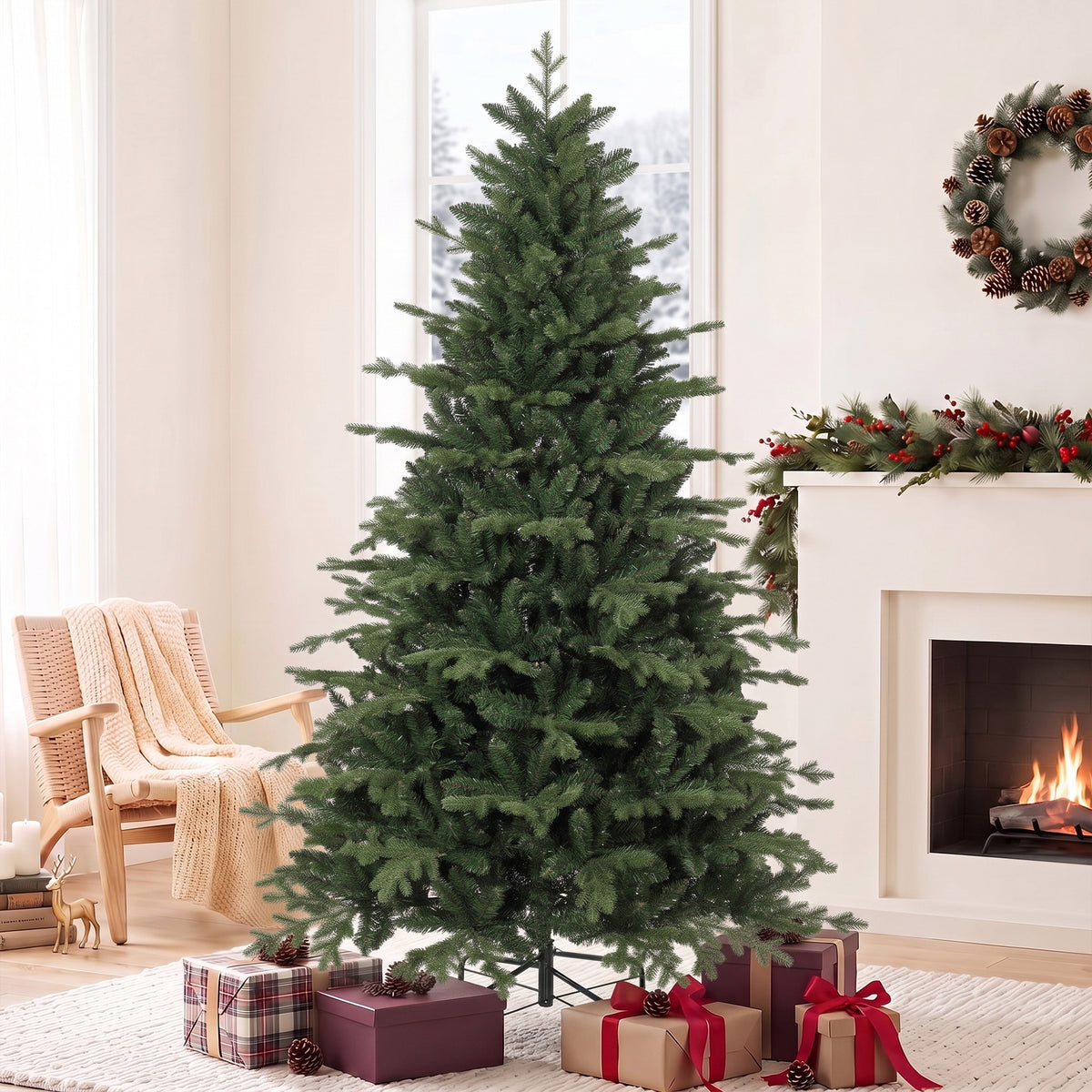HOMCOM 7ft Artificial Christmas Tree with 2080 Realistic Tips in Green