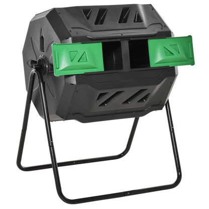 Outsunny 160L 360 Rotating Dual Chamber Composter - Black