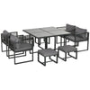 Outsunny Nine-Piece Aluminium Garden Set, with Glass-Top Table - Grey