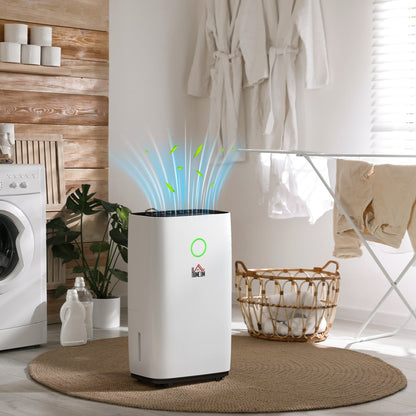 HOMCOM 20L/Day Portable Dehumidifier for Home, with LED Screen, Sleep Mode, 24H Timer, 4L Water Tank, Electric Air Dehumidifier for Damp Laundry Bedroom Basement