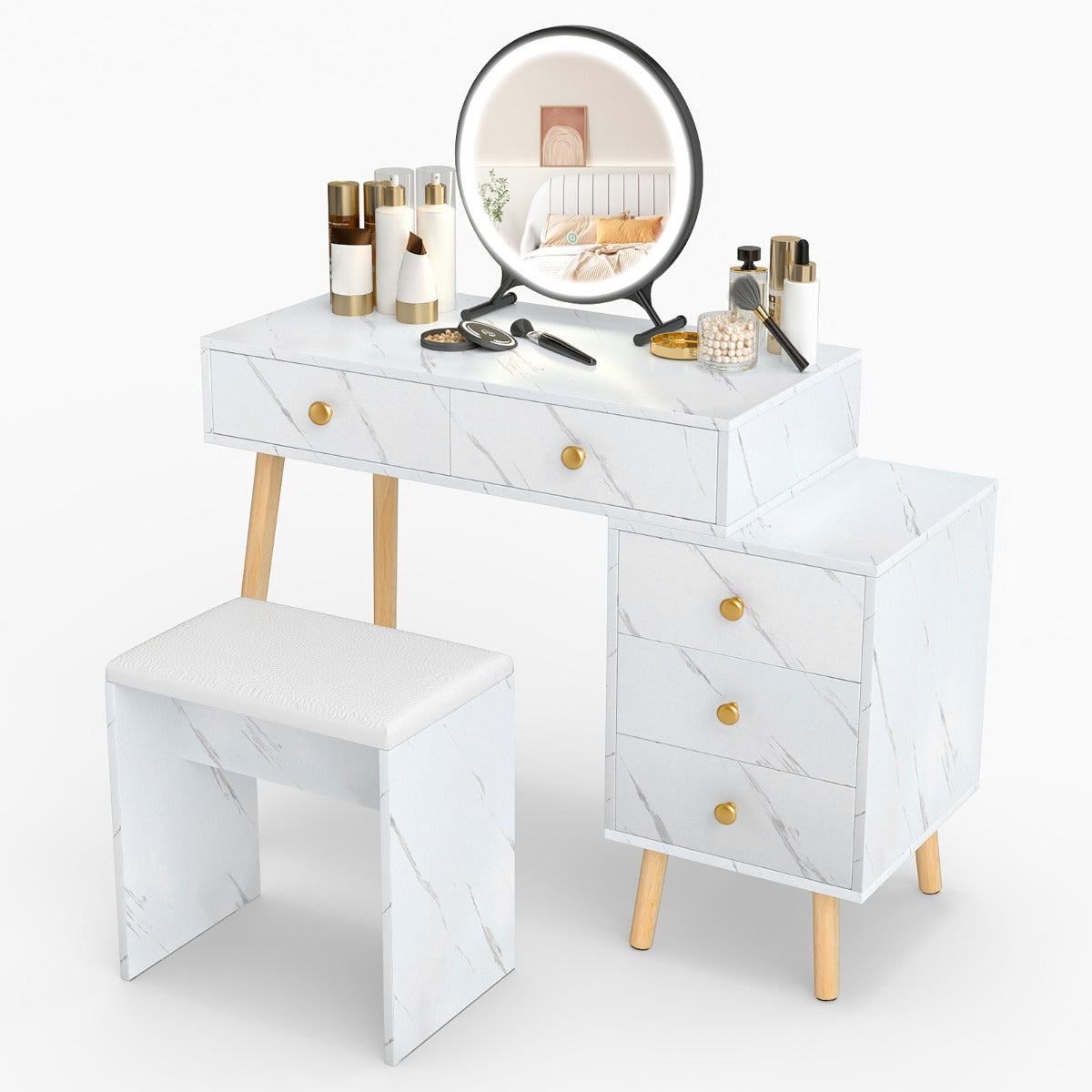 Vanity Desk Makeup Vanity Set with Removable Mirror-White