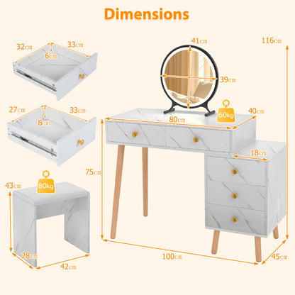 Vanity Desk Makeup Vanity Set with Removable Mirror-White