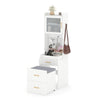 Vanity Desk with Flip-up Mirror and Movable Storage Stool-White