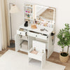 Vanity Desk with LED Lighted Mirror and Storage Stool-White