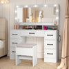 Vanity Desk with Mirror and Lights Makeup Table with Power Outlets-White