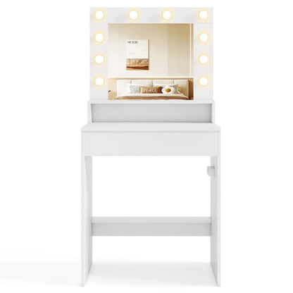 Vanity Desk with Mirror and Lights-White