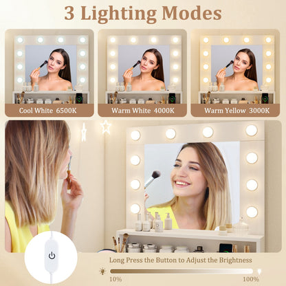 Vanity Desk with Mirror and Lights-White
