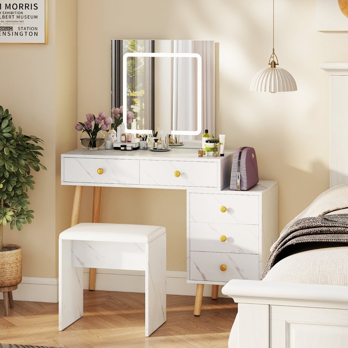 Vanity Desk Makeup Vanity Set with 3 Lighting Modes-White