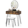 Vanity Set with LED Lighted Mirror and Soft Cushioned Stool  for Bedroom-Rustic Brown