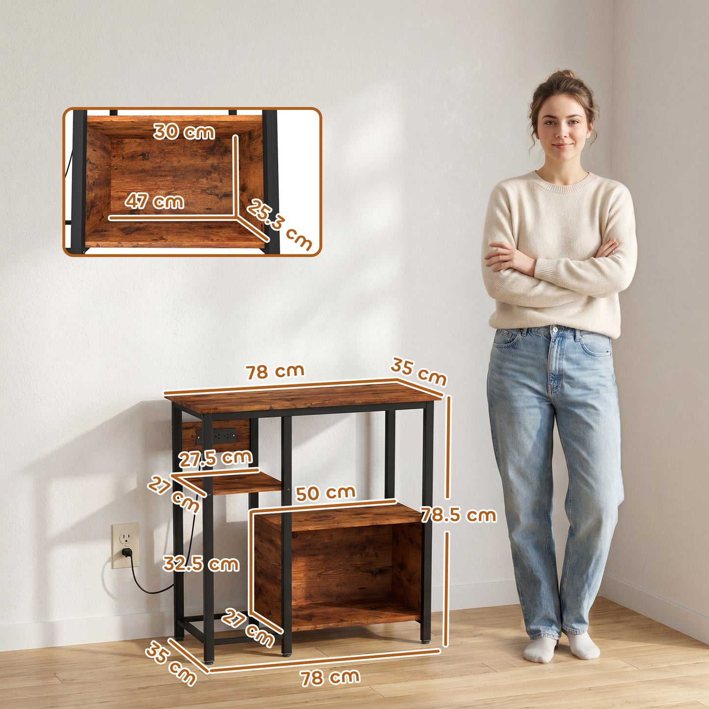 PawHut Fish Tank Stand with Power Outlets Aquarium Stand with Cabinet 20-29 Gallon Tanks Tiger Wood Grain