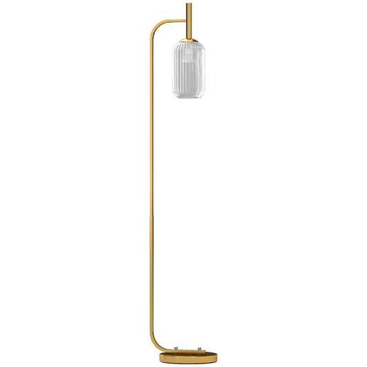 مصباح أرضي HOMCOM LED لغرفة المعيشة مع غطاء زجاجي، مصباح قائم حديث مع مفتاح قدم، سطوع قابل للتعديل، 2700 كلفن لغرفة النوم، لون ذهبي