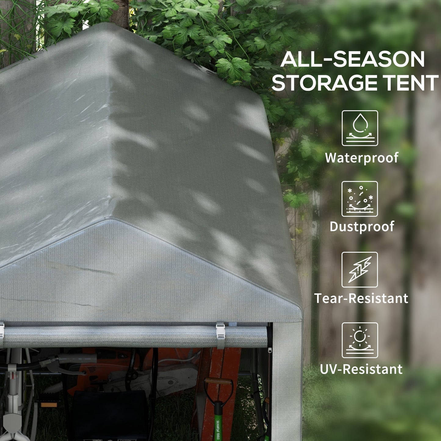 Outsunny 179 x 120cm Temporary Garden Shed, with Accessories - Light Grey