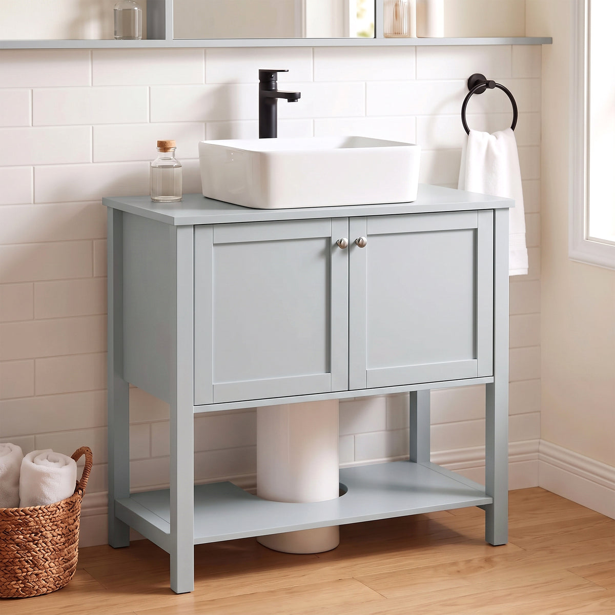 HOMCOM Under Sink Bathroom Cabinet with 2 Doors in Light Blue