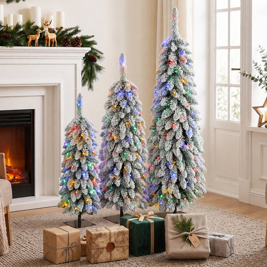 HOMCOM Artificial Christmas Tree Set of 3 in Green and White