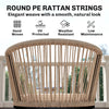 Outsunny Garden Chairs Set of 2, Rattan Garden Dining Chairs with String Back Armrests, Cushions, Natural Wood Finish