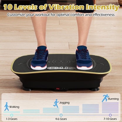 Close-up of feet on the vibration plate showing speed intensity levels