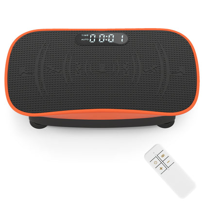 Vibration Plate Exercise Machine with orange trim and a remote control