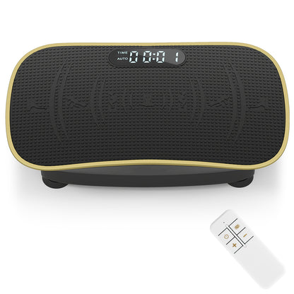 Vibration Plate Exercise Machine with a remote control on a white surface