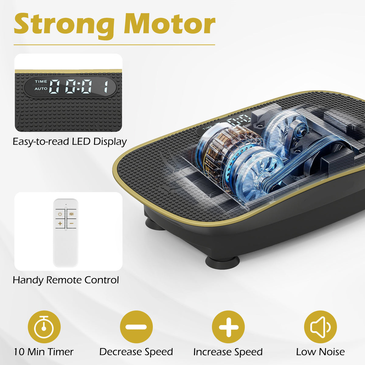 Close-up of the vibration plate motor and remote control