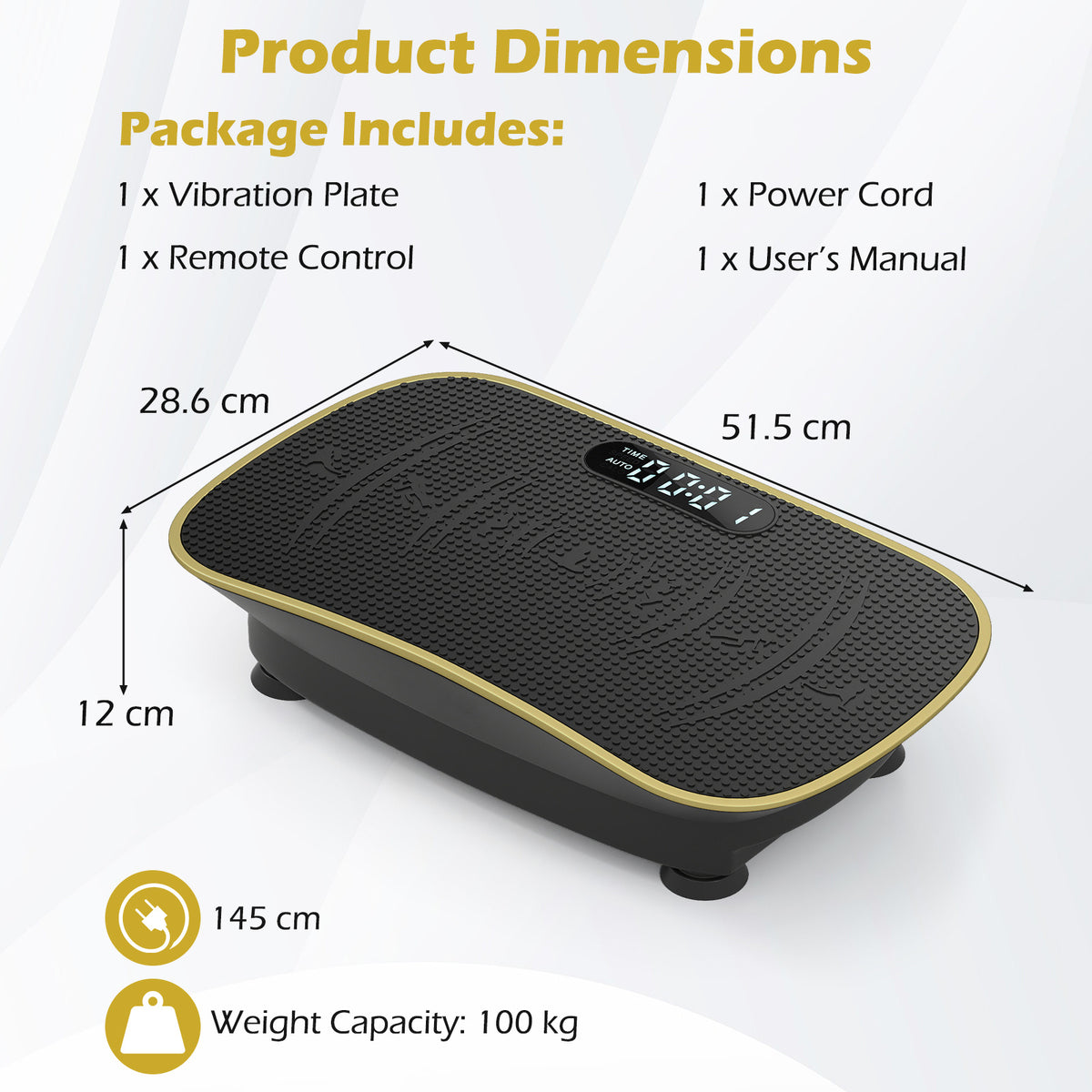Product dimensions diagram showing the size of the exercise machine