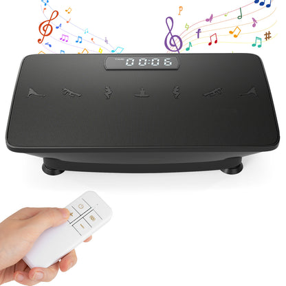 Vibration Plate Exercise Machine with Gravity Sensor shown with a hand holding the remote control