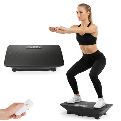 The exercise machine with a woman performing a squat exercise on the platform