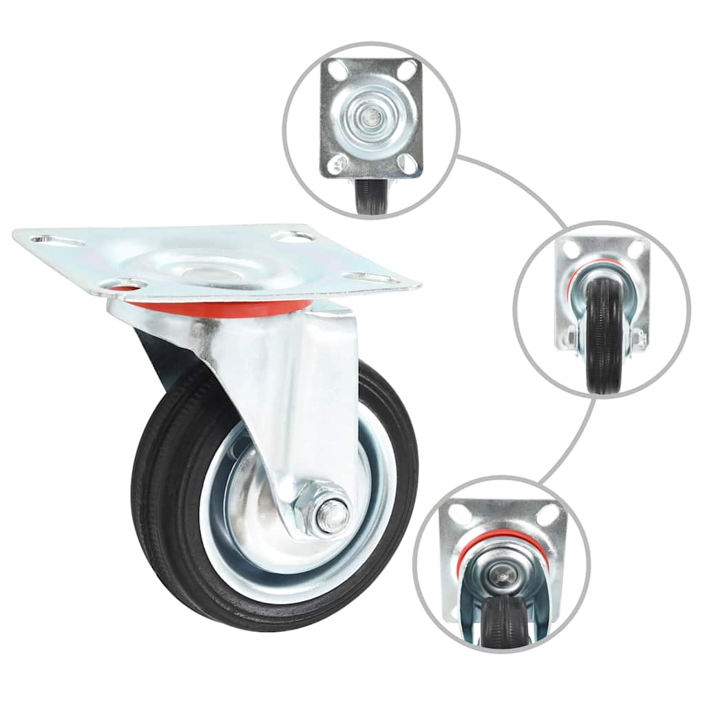 Close up views of a swivel caster wheel showing its top plate and rotating mechanism