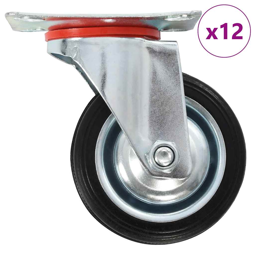 vidaXL 12 pcs Swivel Casters 75 mm, a single caster wheel with a metal plate and a black rubber tyre