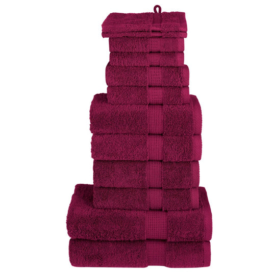 vidaXL 12 Piece Premium Towel Set SOLUND Bordeaux 600 gsm stacked in a neat pile