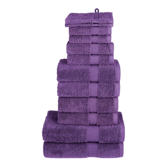 vidaXL 12 Piece Premium Towel Set SOLUND Purple 600 gsm stacked in a pile