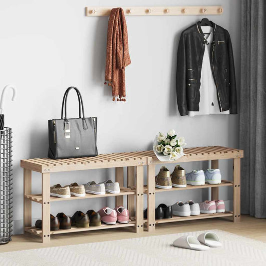 vidaXL 2-in-1 Shoe Rack with Bench Top 2 pcs Solid Wood 1
