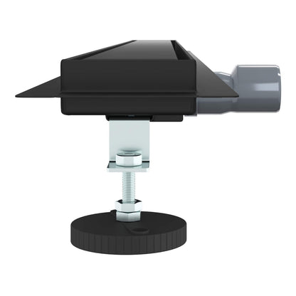 The shower drain focusing on the adjustable foot mechanism and drainage pipe