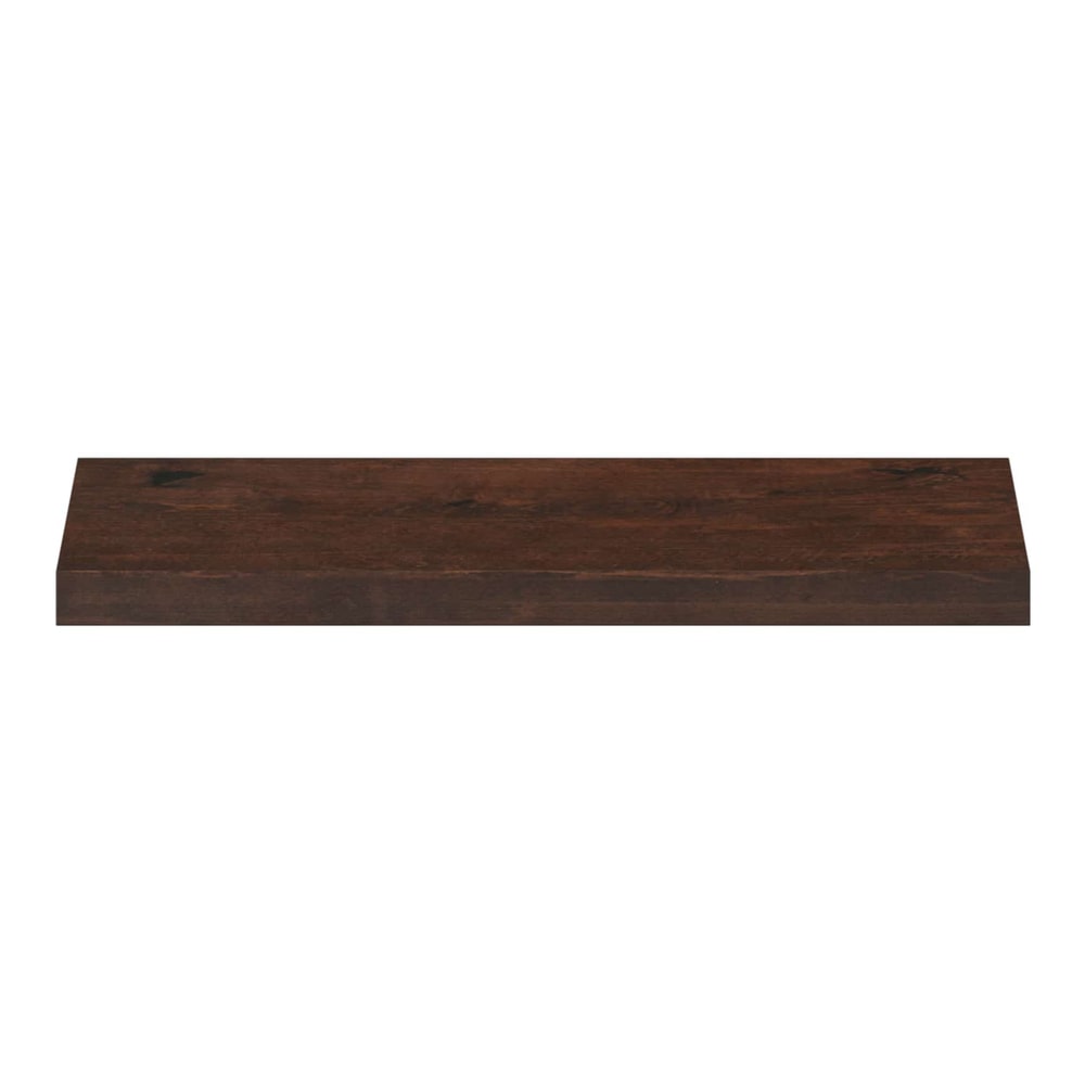 A single dark brown solid beech wood stair tread from the front
