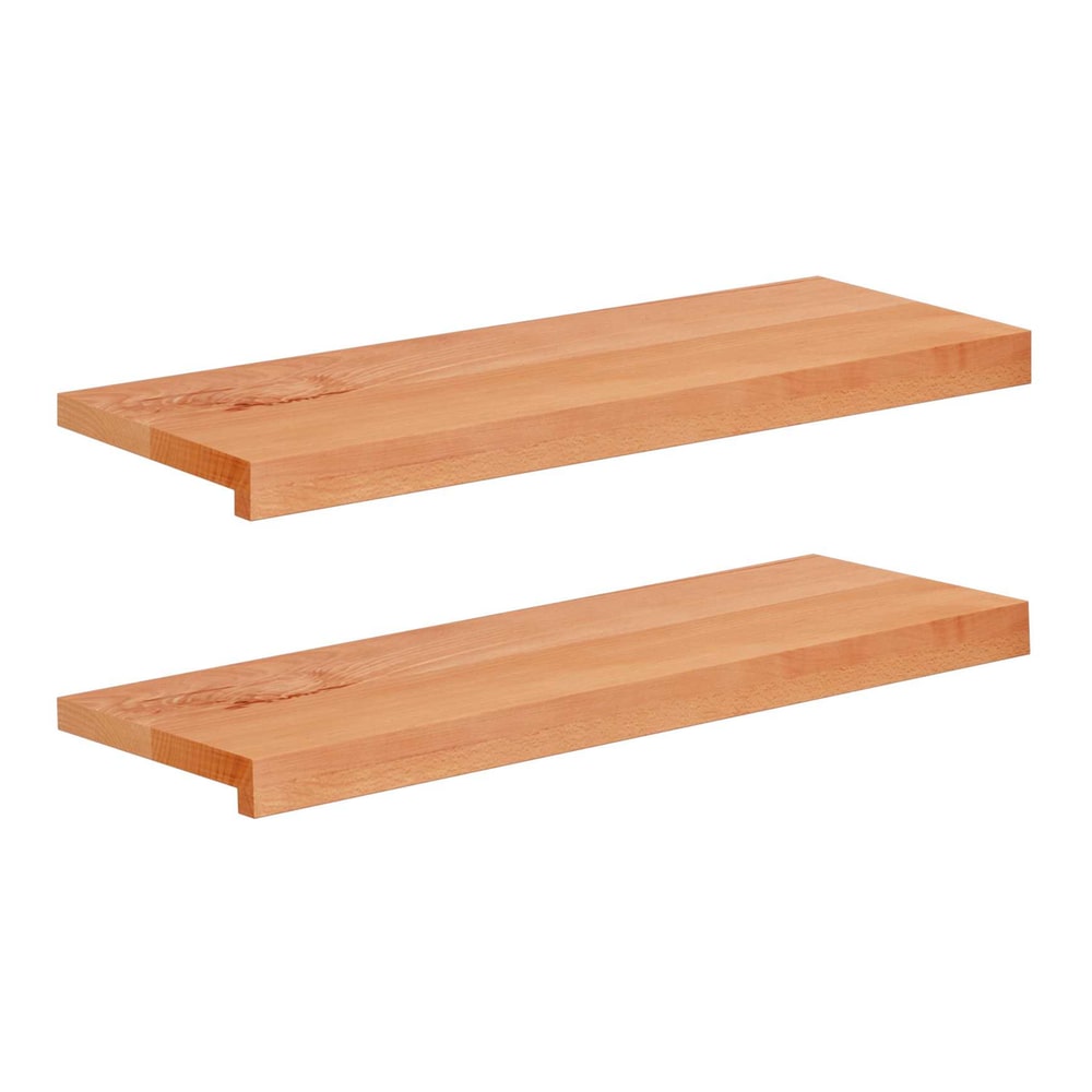 vidaXL Stair Treads 2 pcs Varnish Solid Beech Wood showing two wooden treads with a slight overhang on the front edge