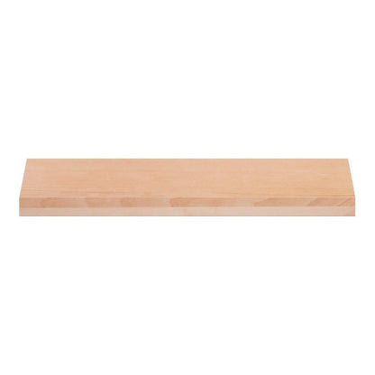 The top surface of a single stair tread, showing the natural wood grain