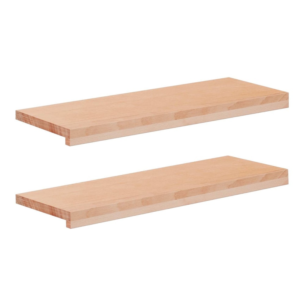 vidaXL Stair Treads 2 pcs Natural Solid Beech Wood showing the top and front edges of two treads