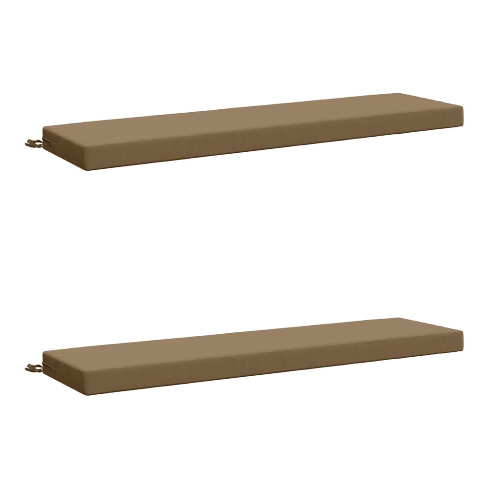 Two taupe bench seat pads with ties on the side
