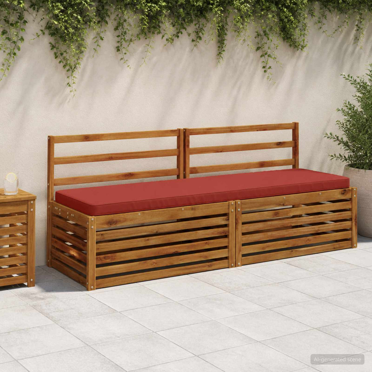 2-Piece Bench Cushions VUGHT 100% Polyester Red 2 200 x 50 cm Red (melange)–Wine red (polyester) Red (melange)