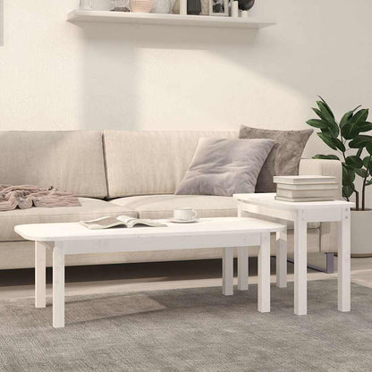 vidaXL 2 Piece Coffee Table Set White Solid Wood Pine in a living room setting with a sofa and plant