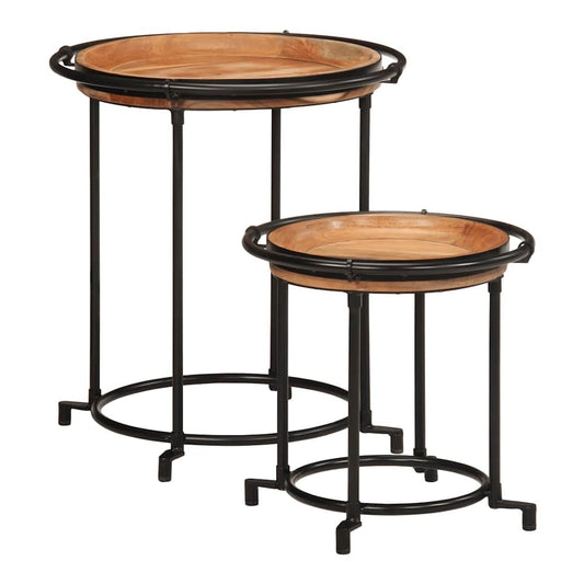 2 Piece Side Table Set Solid Wood Mango Solid acacia wood