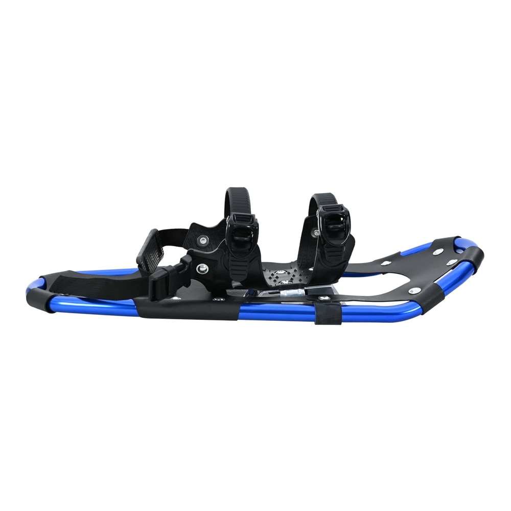 a single blue and black snowshoe with black bindings