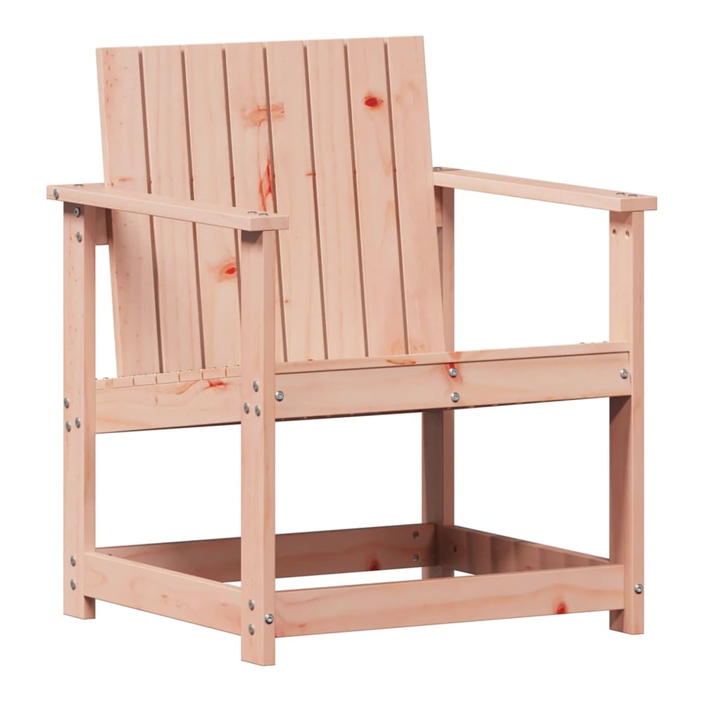 The garden lounge chair made of solid wood douglas, shown un-cushioned