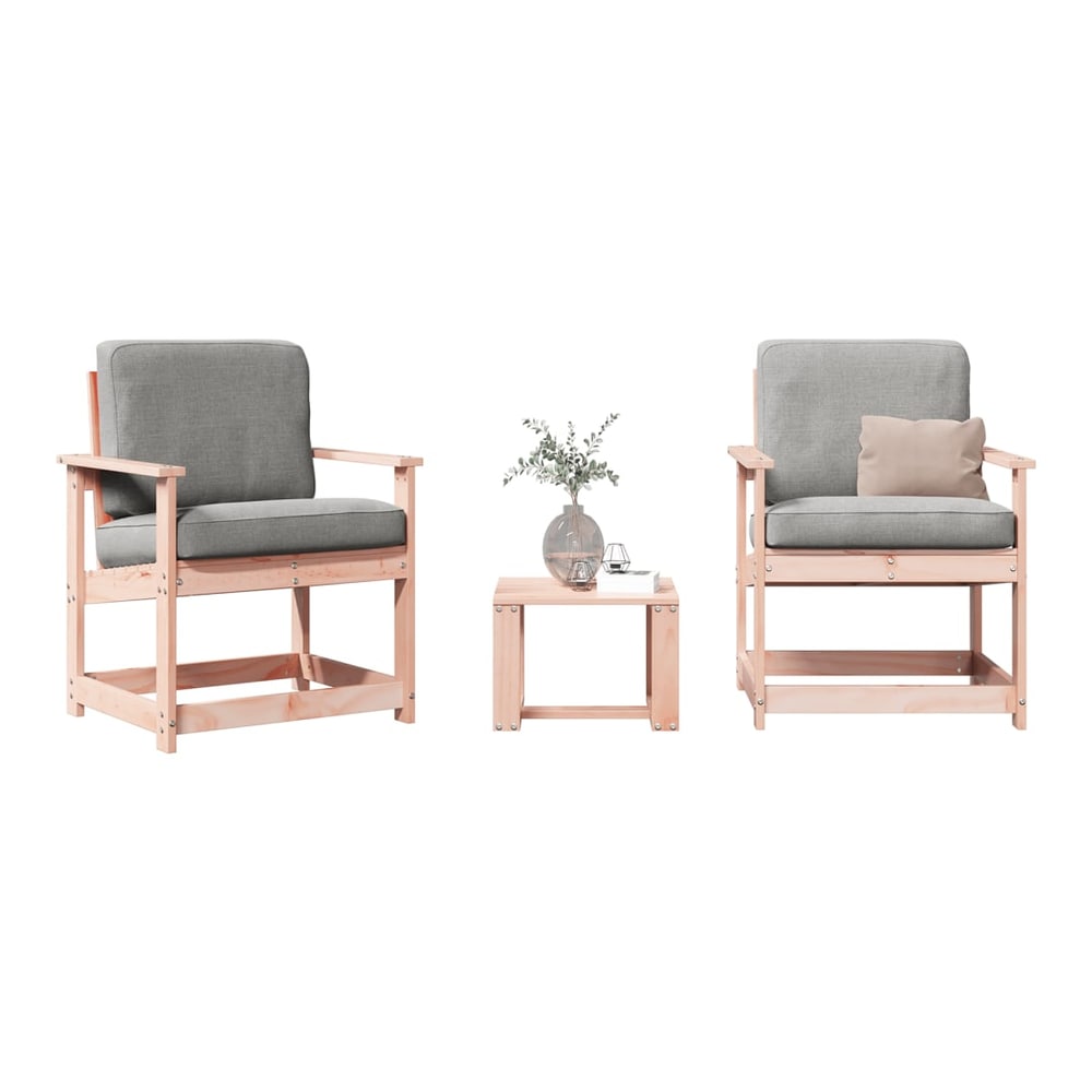 vidaXL 3 Piece Garden Lounge Set Solid Wood Douglas with two chairs and a table
