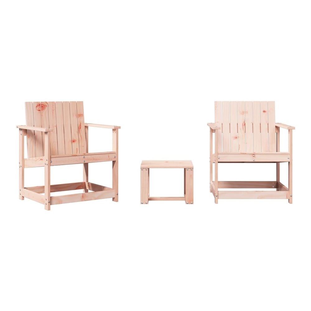 The wooden garden lounge set with two chairs and a table, un-cushioned