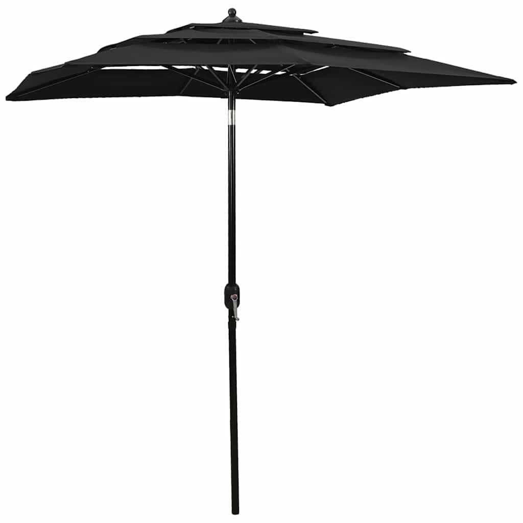 3-Tier Garden Parasol with Aluminium Pole 2,5x2,5 m Black 2 m 2 m