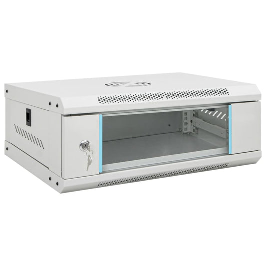 vidaXL 4U Wall Mounted Network Cabinet 19" IP20 shown from a high angle with the front door open