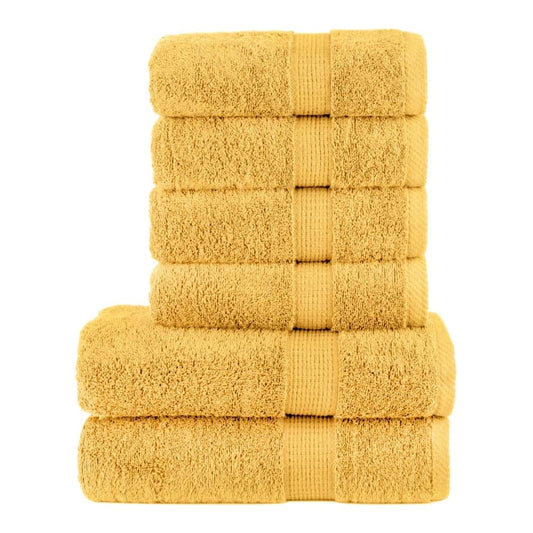 vidaXL 6 Piece Premium Towel Set SOLUND Gold 600 gsm stacked on a white background